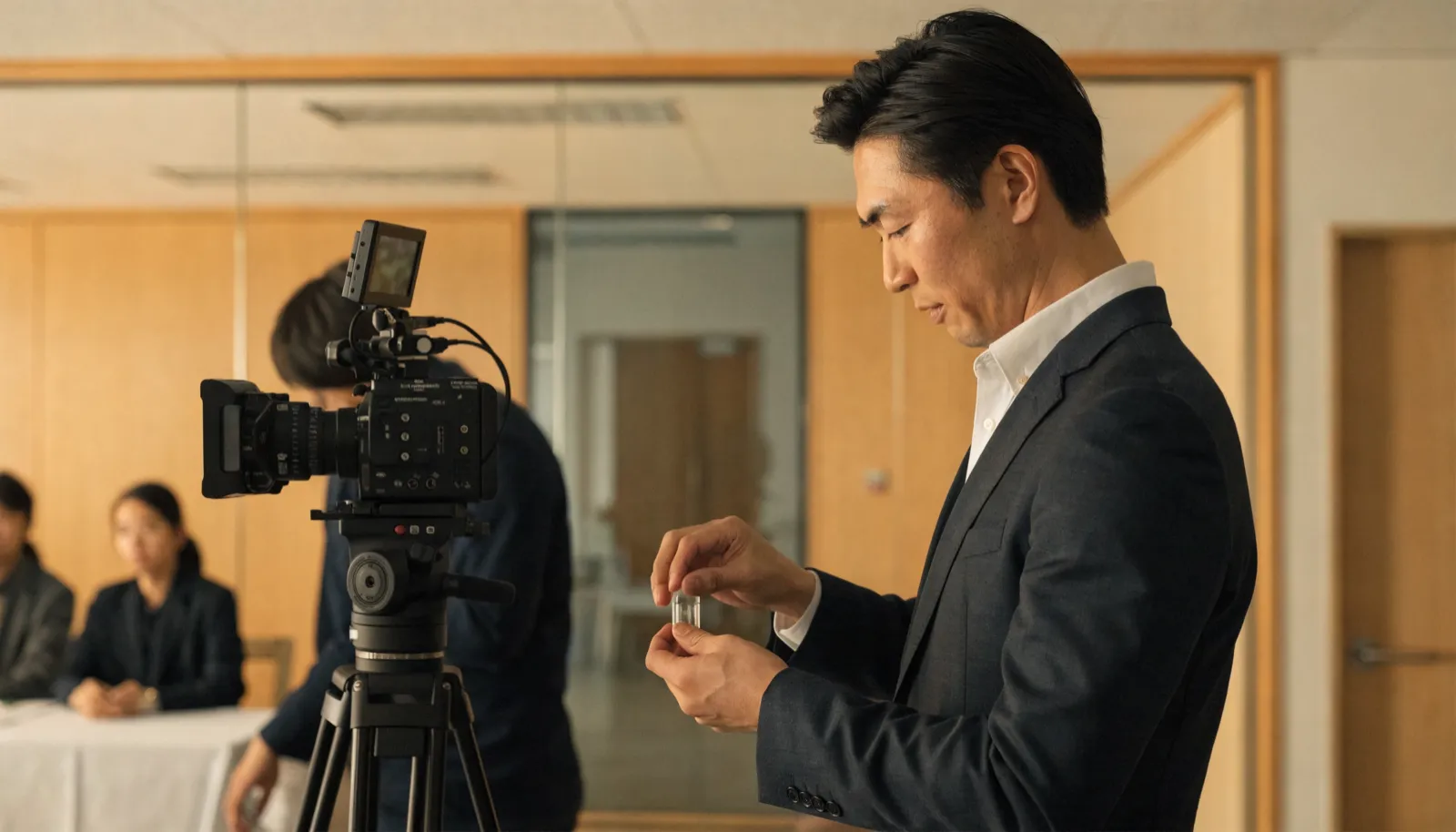 東京のオフィスで研修動画を撮影する様子
